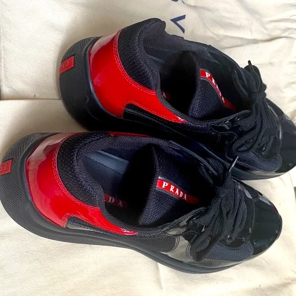 Black and Red Men\'s Athletic Shoes Prada Sz 9 PRADA AMERICAS CUP SNEAKERS SHOES 4E3400 RED BLACK LEATHER  main image 3